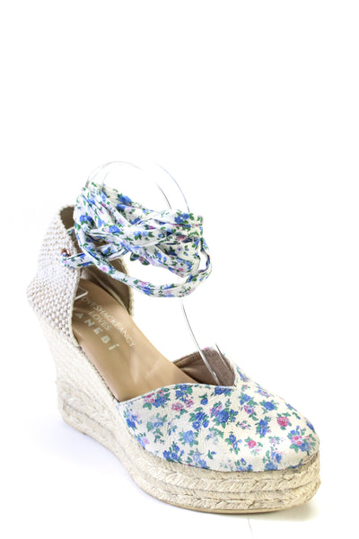 Love Shack Fancy Loves Manebi Womens Floral Print Espadrille Wedges White Size 3