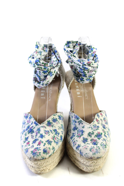 Love Shack Fancy Loves Manebi Womens Floral Print Espadrille Wedges White Size 3