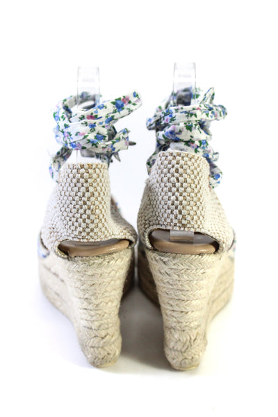 Love Shack Fancy Loves Manebi Womens Floral Print Espadrille Wedges White Size 3