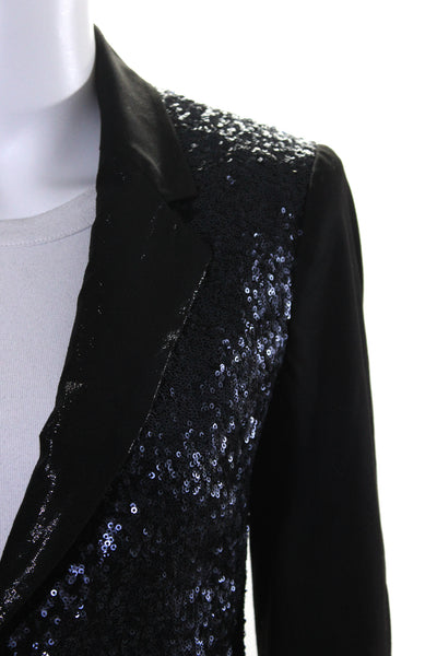 Elizabeth and James Womens Silkl Blend Sequined Blazer Jacket Black Blue Size 0