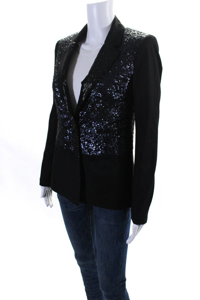 Elizabeth and James Womens Silkl Blend Sequined Blazer Jacket Black Blue Size 0