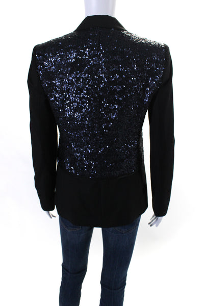 Elizabeth and James Womens Silkl Blend Sequined Blazer Jacket Black Blue Size 0