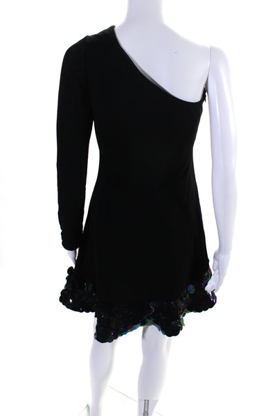 CD Greene Womens One Shoulder Long Sleeve Sequin Trim Dress Black Size M