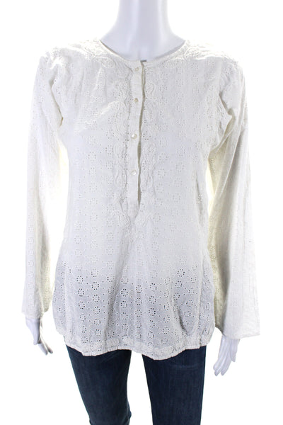 Calypso Christiane Celle Womens Eyelet Lace Long Sleeve Blouse White Size S