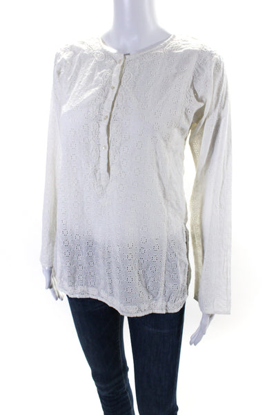 Calypso Christiane Celle Womens Eyelet Lace Long Sleeve Blouse White Size S