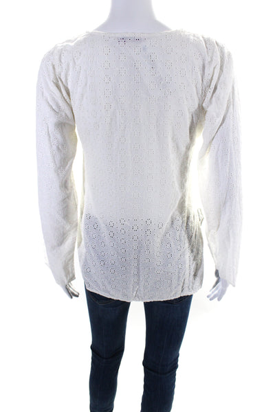 Calypso Christiane Celle Womens Eyelet Lace Long Sleeve Blouse White Size S