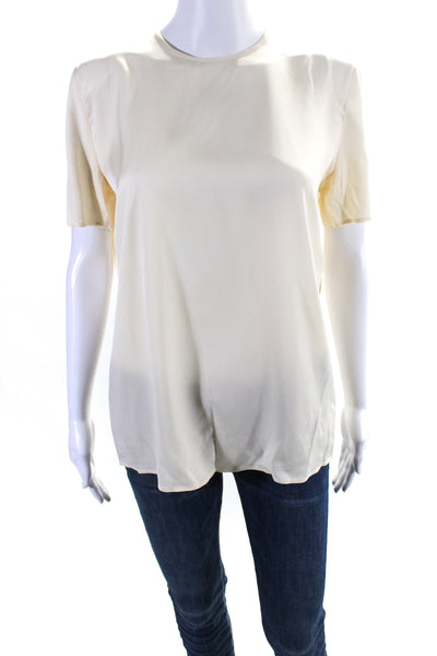 Giorgio Armani Womens Silk Short Sleeve Buttoned Blouse Cream Size 38