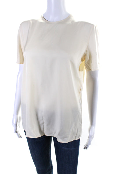 Giorgio Armani Womens Silk Short Sleeve Buttoned Blouse Cream Size 38