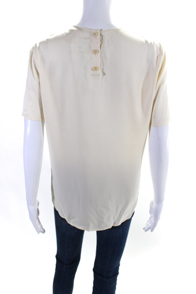 Giorgio Armani Womens Silk Short Sleeve Buttoned Blouse Cream Size 38