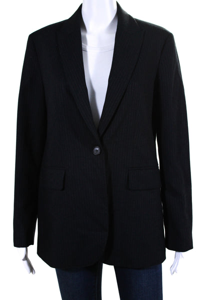 Zara Womens Single Button Pointed Lapel Blazer Jacket Navy Blue Size Medium