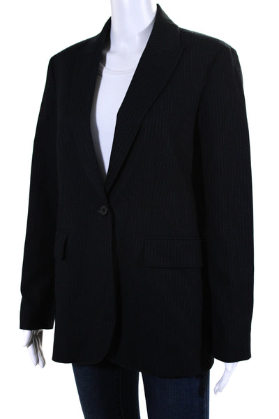 Zara Womens Single Button Pointed Lapel Blazer Jacket Navy Blue Size Medium