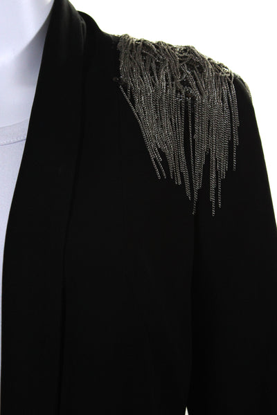 Haute Hippie Womens Long Sleeve Open Front Fringe Sequin Jacket Black Size 6