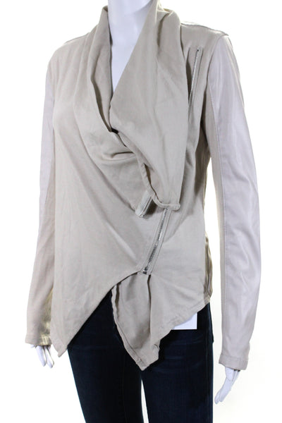 Blank NYC Womens Faux Leather Trim Asymmetric Cowl Neck Jacket Beige Size S