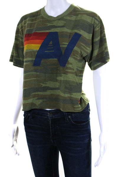 Aviator Nation Womens Short Sleeve Camouflage Graphic Print Tshirt Green Size S