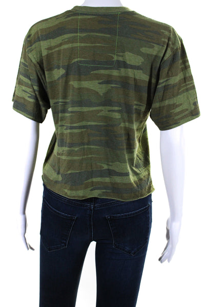 Aviator Nation Womens Short Sleeve Camouflage Graphic Print Tshirt Green Size S