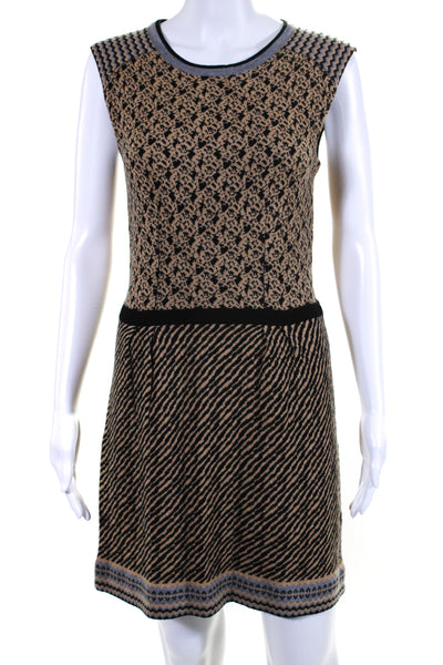 Nanette Lepore Womens Wool Sleeveless Abstract Print A Line Dress Beige Size S