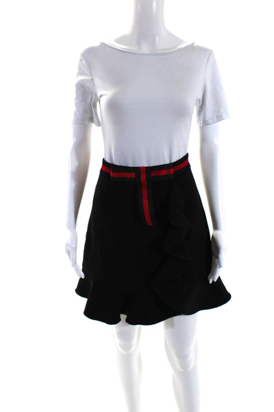 Soodee Women's Hook Closure Ruffle Bow A-Line Lined Mini Skirt Black Size XL