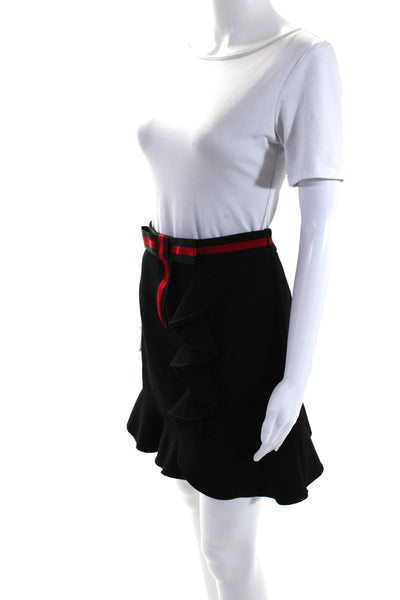 Soodee Women's Hook Closure Ruffle Bow A-Line Lined Mini Skirt Black Size XL