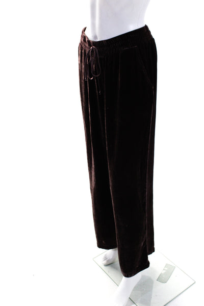 YFB Womens Velvet Ruched Drawstring Tied Straight Leg Casual Pants Brown Size S