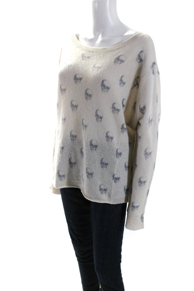 Skull Cashmere Womens Cashmere Graphic Knitted Long Sleeve Sweater Beige Size L