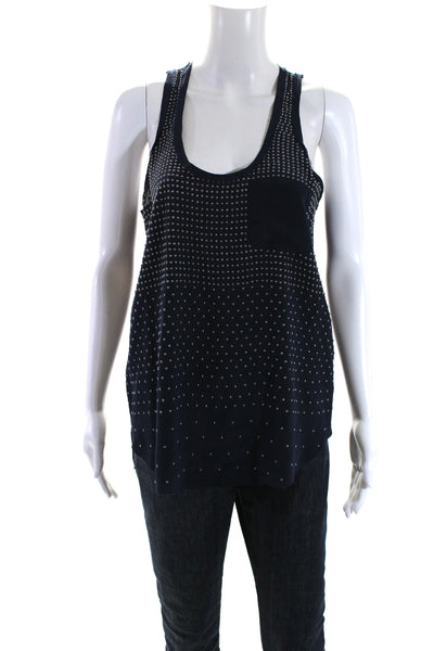 Rebecca Taylor Womens Silk Studded Textured Sleeveless Tank Blouse Blue Size 4