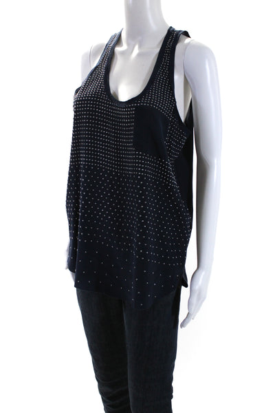 Rebecca Taylor Womens Silk Studded Textured Sleeveless Tank Blouse Blue Size 4