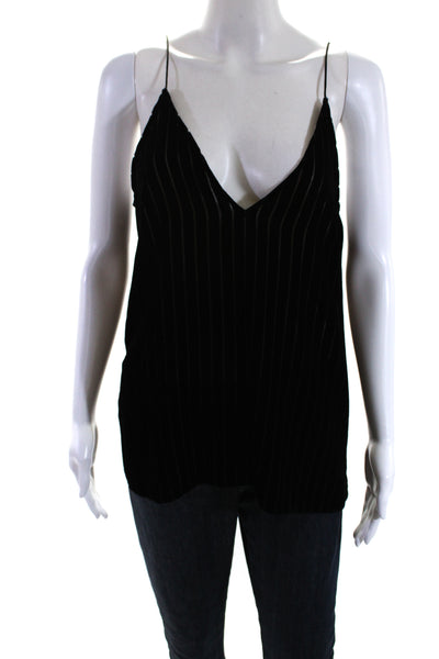 Cami Womens Silk Textured Striped V-Neck Sleeveless Tank Top Black Size L