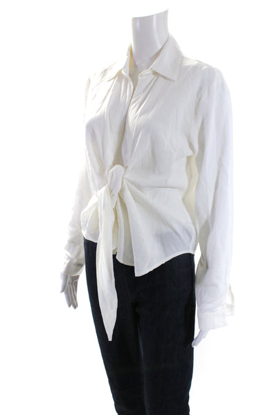 Superdown Womens Collared Long Sleeve Wrapped Tied Blouse Top White Size S