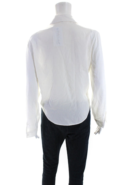 Superdown Womens Collared Long Sleeve Wrapped Tied Blouse Top White Size S