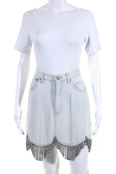 Area Embellished Fringe Denim White Skirt Size 30 from eBay Endless Runway