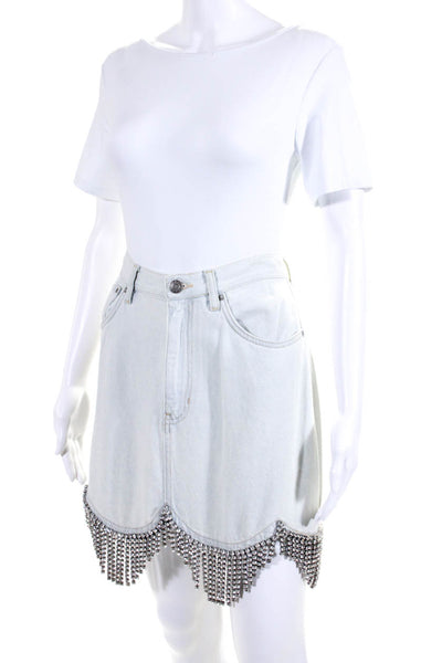 Area Embellished Fringe Denim White Skirt Size 30 from eBay Endless Runway