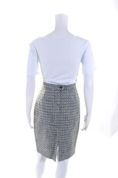 Escada Womens Metallic Tweed Knee Length Pencil Skirt Gray Size IT 36