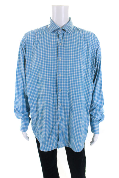 Peter Millar Mens Plaid Button Down Wicking Shirt Blue Size Extra Large