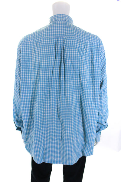 Peter Millar Mens Plaid Button Down Wicking Shirt Blue Size Extra Large