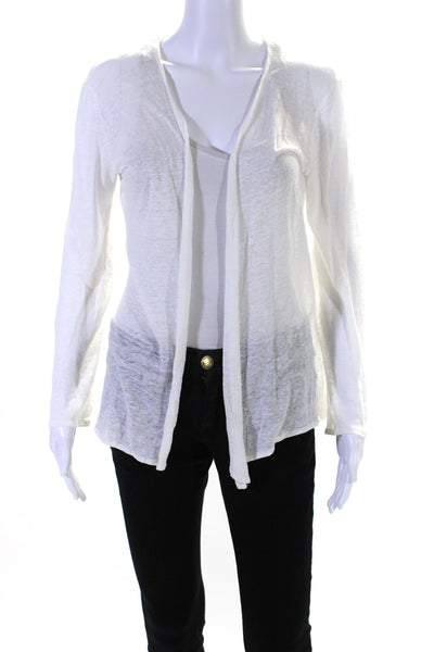 Majestic Filatures Womens White Linen Open Front Cardigan Sweater Top Size 3