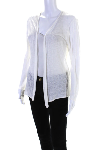 Majestic Filatures Womens White Linen Open Front Cardigan Sweater Top Size 3