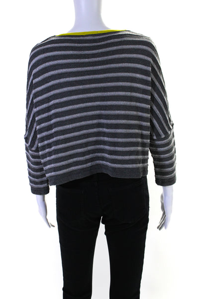 Aventures des Toiles Womens 3/4 Sleeve V Neck Striped Top Gray Size IT 42