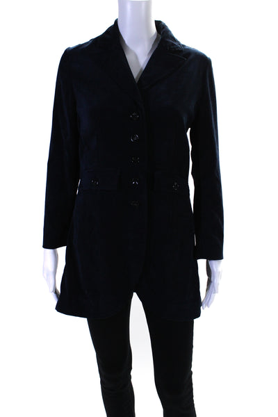 Ilse Jacobsen Womens Button Front Pointed Lapel Velvet Coat Navy Size IT 36