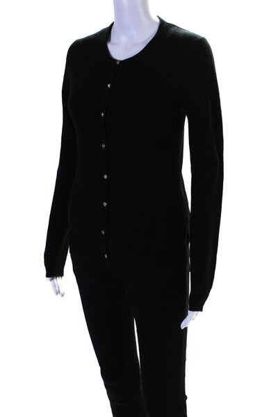 Subtle Luxury Womens Button Up Crew Neck Cashmere Cardigan Sweater Black Small