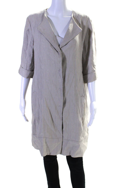 Elie Tahari Womens Button Front Collared V Neck Coat Beige Size Large