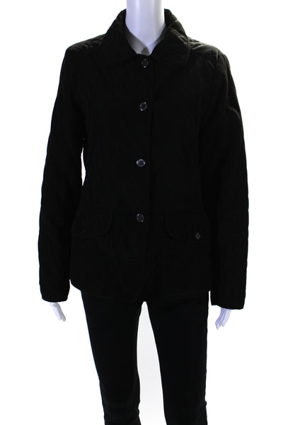 Hilary Radley Womens Button Front Collared Quilted Light Jacket Black Size Small