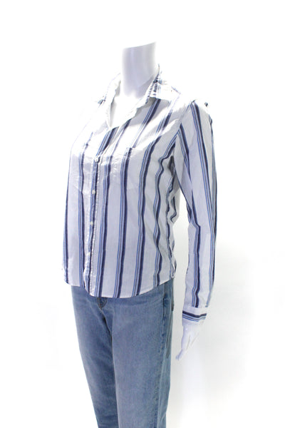 Frank & Eileen Womens Striped Button Up Shirt Blouse Blue White Size XS