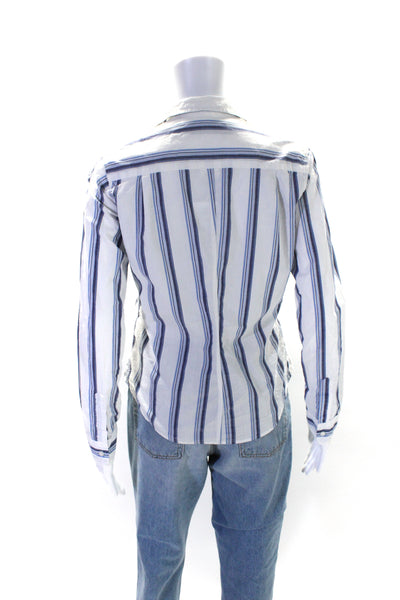 Frank & Eileen Womens Striped Button Up Shirt Blouse Blue White Size XS