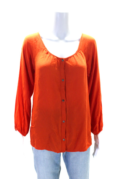 Soft Joie Womens Scoop Neck Flannel Long Sleeve Button Up Top Blouse Orange XS