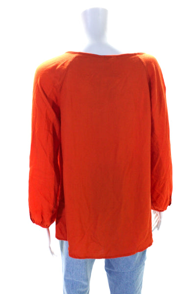 Soft Joie Womens Scoop Neck Flannel Long Sleeve Button Up Top Blouse Orange XS