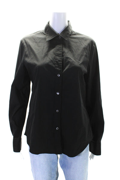 Theory Womens Long Sleeve Button Up Shirt Blouse Black Size Large