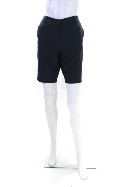 Theory Womens Mid Rise Pleated Bermuda Dress Shorts Navy Linen Size 8