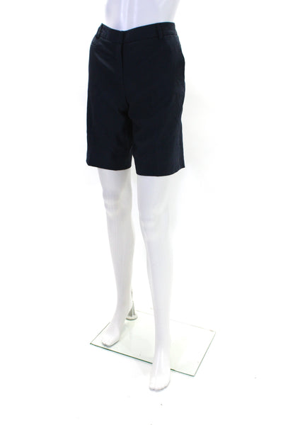 Theory Womens Mid Rise Pleated Bermuda Dress Shorts Navy Linen Size 8