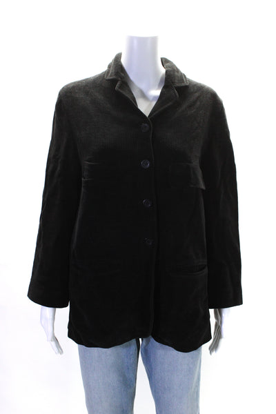 Anvers Womens Black Cotton Corduroy Collar Button Down Long Sleeve Jacket Size 2