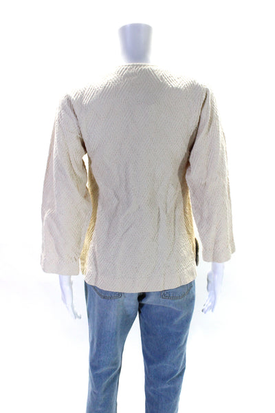 Doncaster Womens Cream Textured Crew Neck Button Down Long Sleeve Jacket Size 4